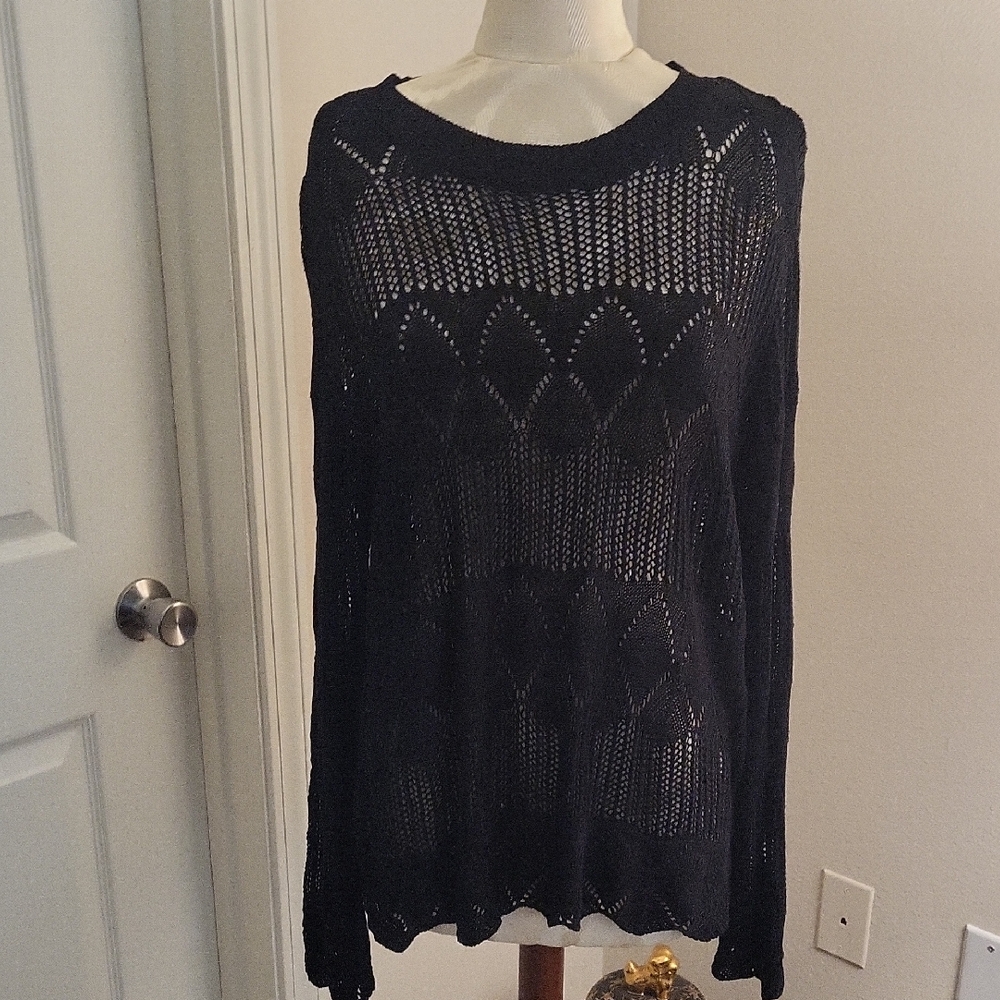 Zenobia Black Open-Knit Sweater